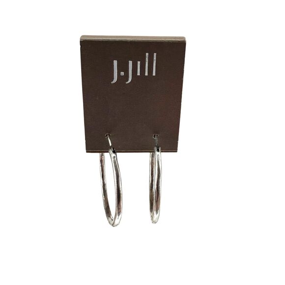 J. Jill Silver Hoop Earrings Hammered Latch Back Classic Chic Versatile NWT - Picture 4 of 7